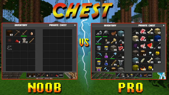 planet of cubes, noob, pro, survival, craft, chest